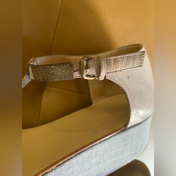 Brunello Cucinelli Platform T-Strap Sandals Gray Brown Size 36.5 Italian Wedge - Picture 12 of 13